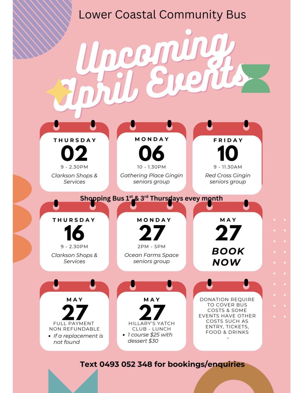 Lower Coastal Community Bus - April & May Events